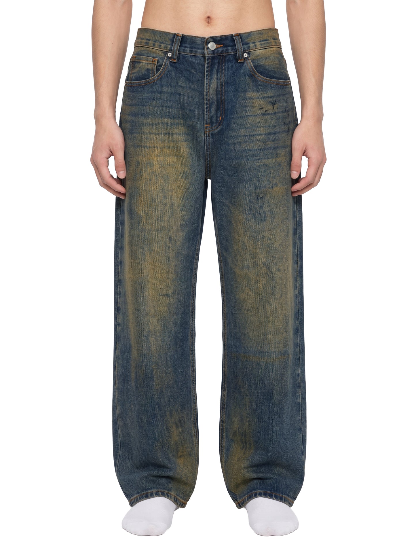 Men's Vintage Wash Wide Leg Denim Jeans