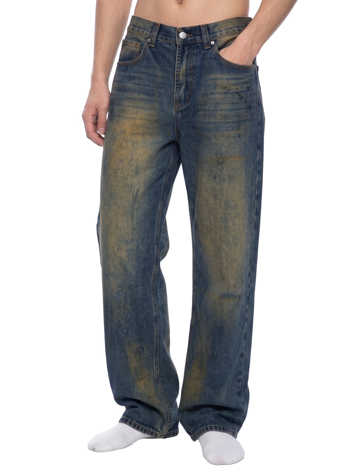 Men's Vintage Wash Wide Leg Denim Jeans