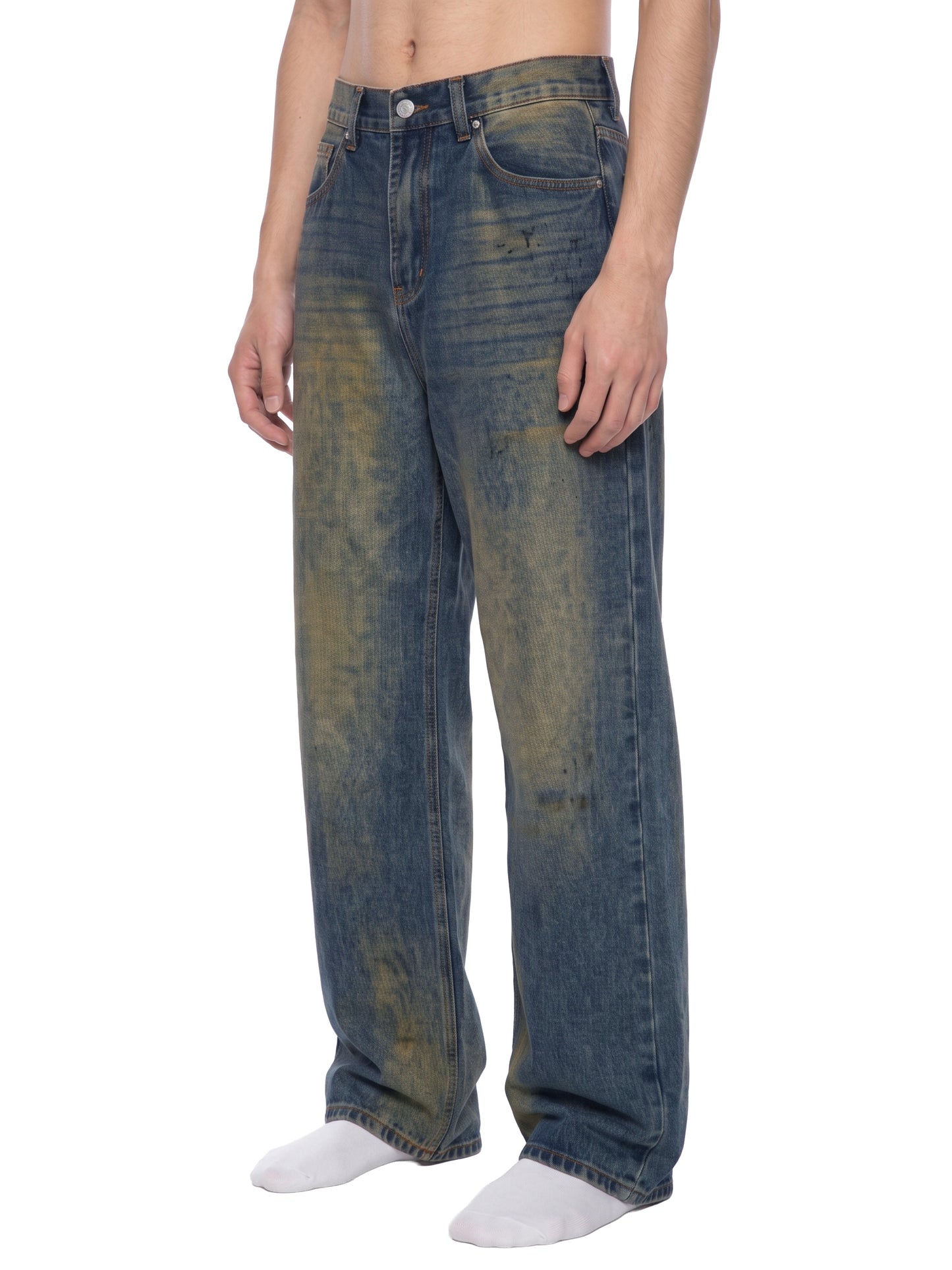 Men's Vintage Wash Wide Leg Denim Jeans